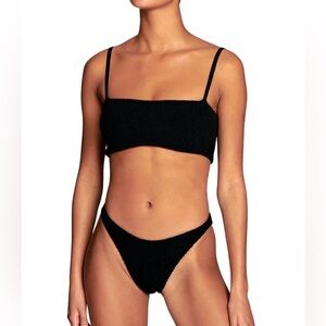 Hunza G Bikini Set Black Gigi Crinkle Stretchy Noir Swimsuit One Size Swimsuit